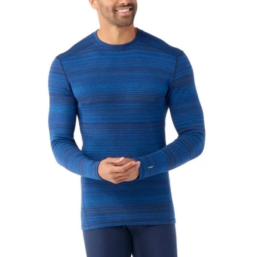 Smartwool Mens Merino Wool Base Layer Shirt Blue Space Dye Long Sleeve Size S
